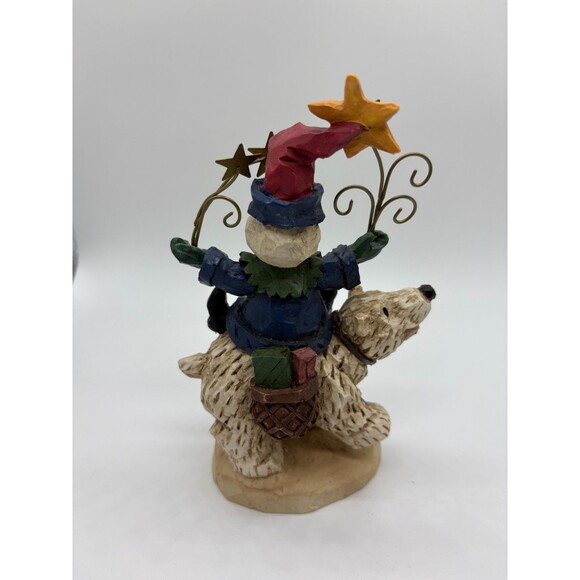 Snowman Clown Riding Polar Bear Christmas Gifts Plaster Metal Stars 6" - Picture 2 of 5